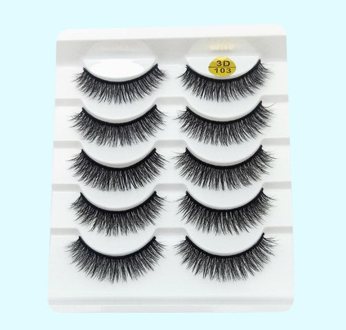 3D Mink False Eyelashes – Set of 5 Soft Cotton Band Lashes for Natural Volume CJ