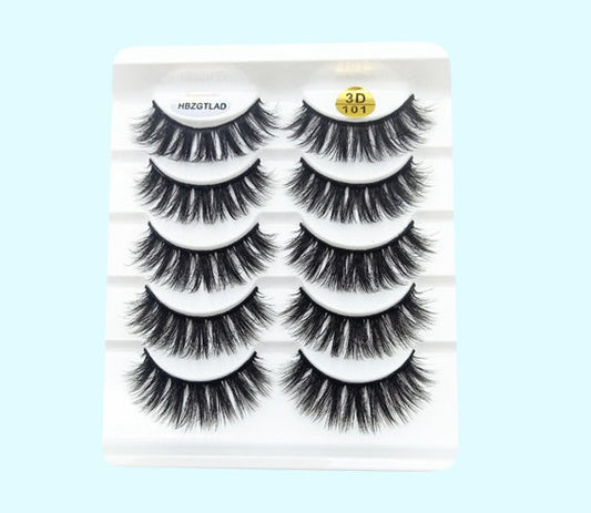 3D Mink False Eyelashes – Set of 5 Soft Cotton Band Lashes for Natural Volume CJ