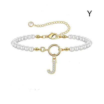 Toggle Clasp Initial Bracelet – A-Z Letter Pendant Pearl Bracelet for Women CJ