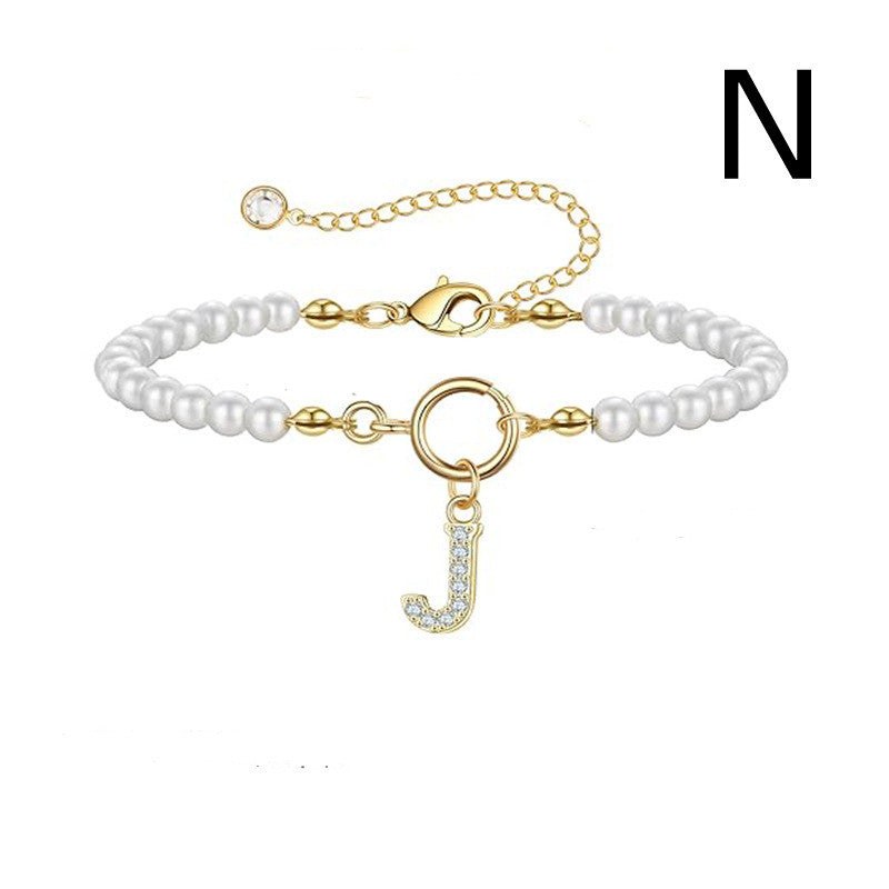 Toggle Clasp Initial Bracelet – A-Z Letter Pendant Pearl Bracelet for Women CJ