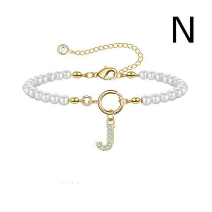 Toggle Clasp Initial Bracelet – A-Z Letter Pendant Pearl Bracelet for Women CJ
