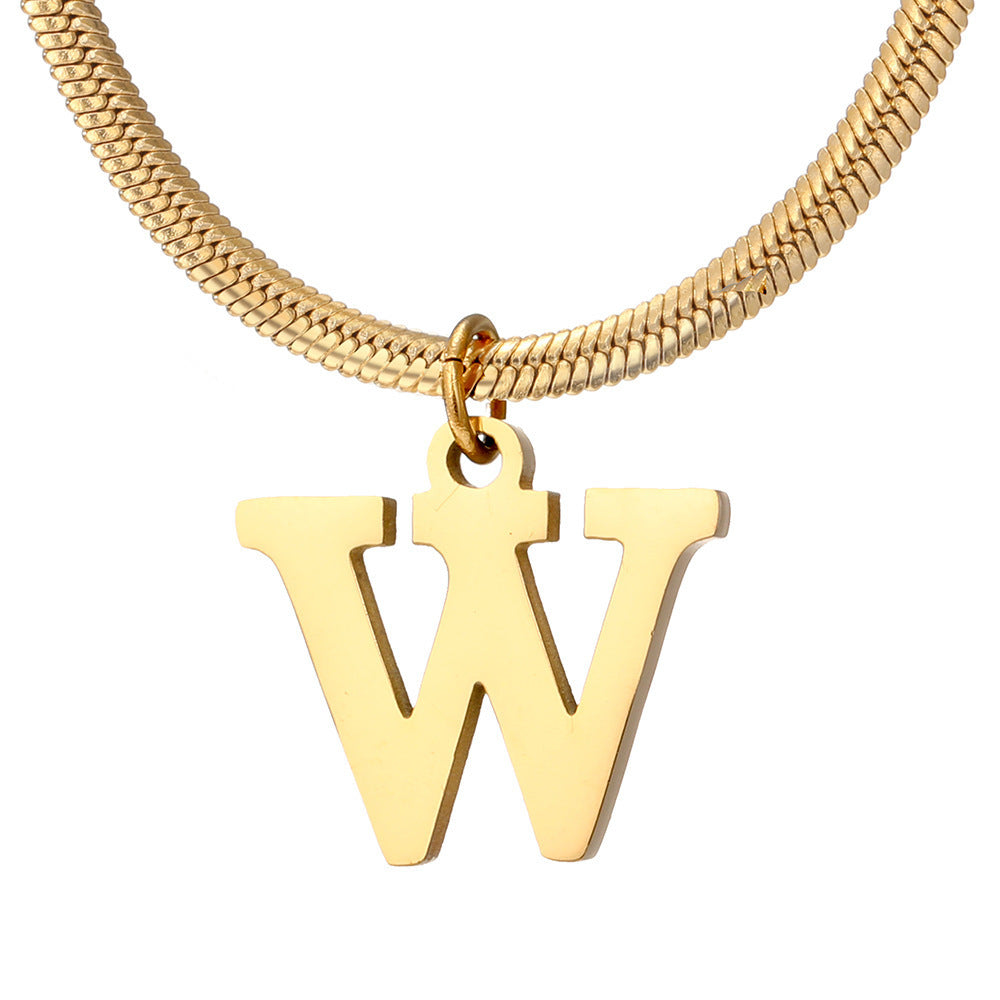 Minimalist A-Z Letter Pendant Necklace for Women – Gold-Plated Stainless Steel Snake Chain Jewelry, Birthday Gift CJ