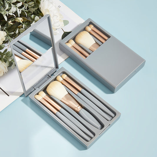 5 PCs Makeup Brushes With Mirror Travel Set CJ