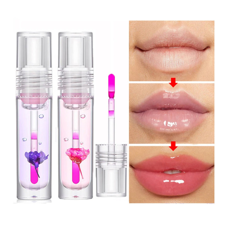 Flower Color Changing Lip Oil – Moisturizing Jelly Lip Gloss with Temperature-Sensitive Color