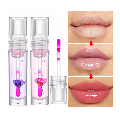 Flower Color Changing Lip Oil – Moisturizing Jelly Lip Gloss with Temperature-Sensitive Color
