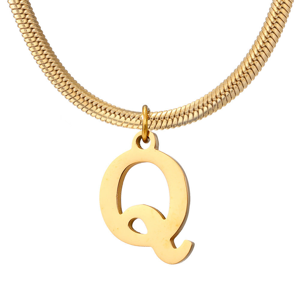 Minimalist A-Z Letter Pendant Necklace for Women – Gold-Plated Stainless Steel Snake Chain Jewelry, Birthday Gift CJ
