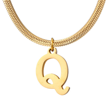 Minimalist A-Z Letter Pendant Necklace for Women – Gold-Plated Stainless Steel Snake Chain Jewelry, Birthday Gift CJ