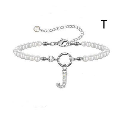 Toggle Clasp Initial Bracelet – A-Z Letter Pendant Pearl Bracelet for Women CJ