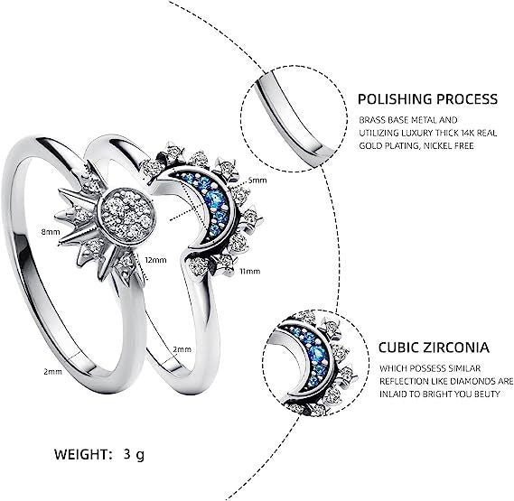 Shining Sun & Blue Moon Couple Rings – Friendship Jewelry for Friends & Lovers CJ