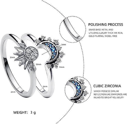 Shining Sun & Blue Moon Couple Rings – Friendship Jewelry for Friends & Lovers CJ