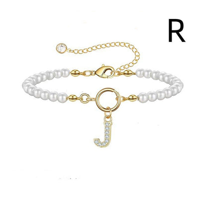 Toggle Clasp Initial Bracelet – A-Z Letter Pendant Pearl Bracelet for Women CJ