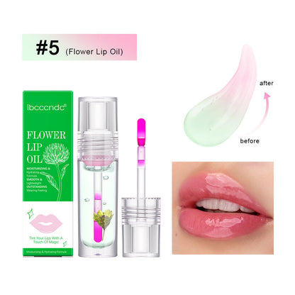 Flower Color Changing Lip Oil – Moisturizing Jelly Lip Gloss with Temperature-Sensitive Color