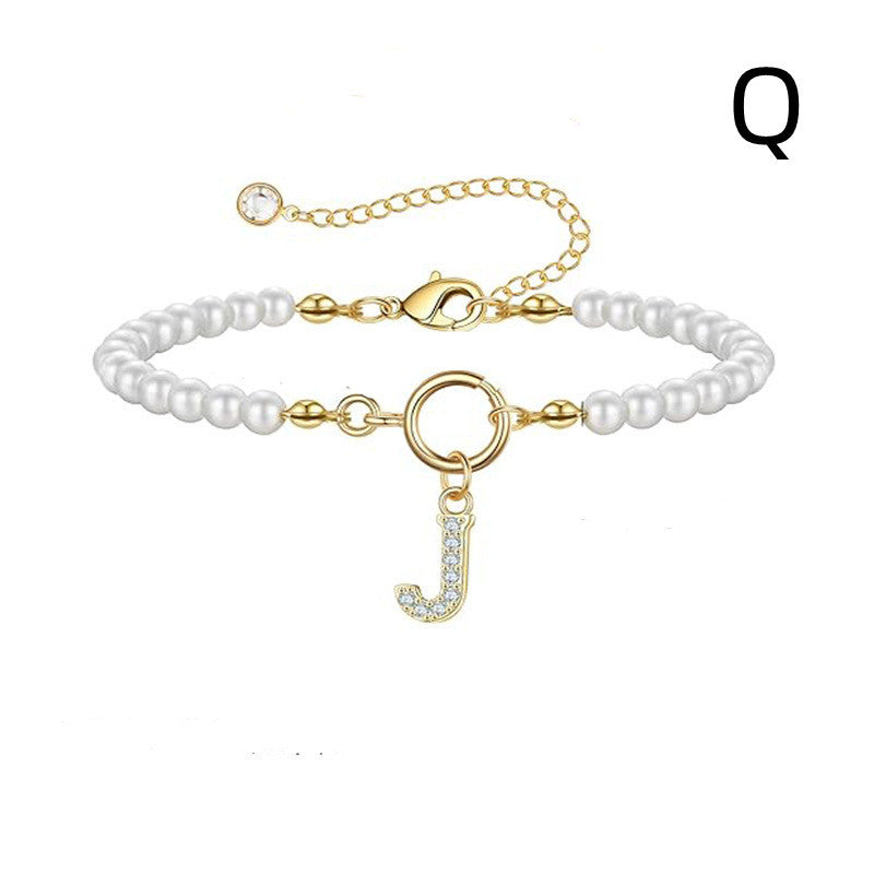Toggle Clasp Initial Bracelet – A-Z Letter Pendant Pearl Bracelet for Women CJ