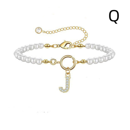 Toggle Clasp Initial Bracelet – A-Z Letter Pendant Pearl Bracelet for Women CJ
