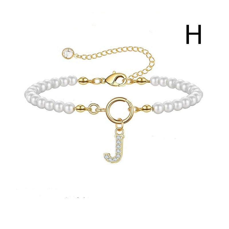Toggle Clasp Initial Bracelet – A-Z Letter Pendant Pearl Bracelet for Women CJ