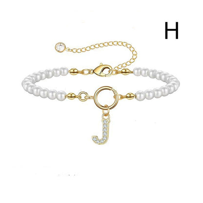 Toggle Clasp Initial Bracelet – A-Z Letter Pendant Pearl Bracelet for Women CJ