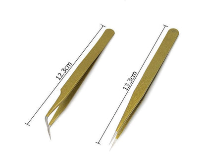 Professional Stainless Steel Curved & Straight Tweezers – Gold Eyelash Extension Tools
