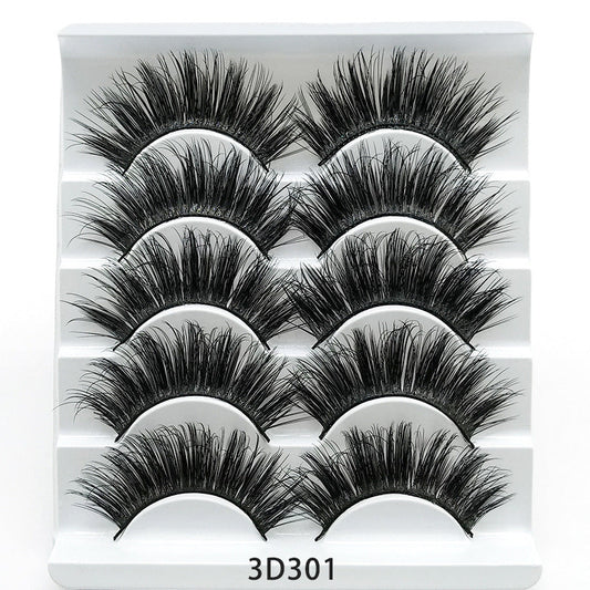 3D Mink False Eyelashes – Set of 5 Soft Cotton Band Lashes for Natural Volume CJ