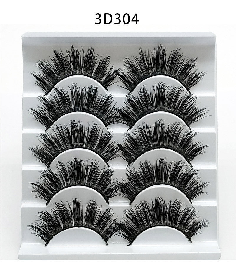 3D Mink False Eyelashes – Set of 5 Soft Cotton Band Lashes for Natural Volume CJ