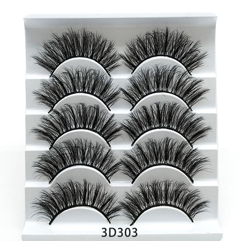 3D Mink False Eyelashes – Set of 5 Soft Cotton Band Lashes for Natural Volume CJ