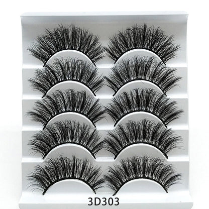 3D Mink False Eyelashes – Set of 5 Soft Cotton Band Lashes for Natural Volume CJ