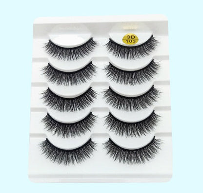 3D Mink False Eyelashes – Set of 5 Soft Cotton Band Lashes for Natural Volume CJ