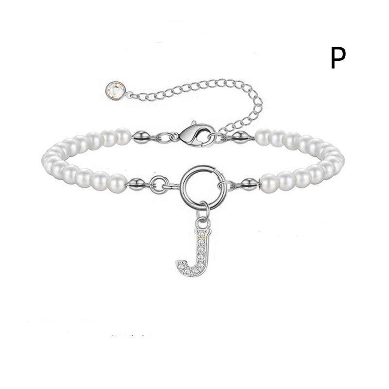 Toggle Clasp Initial Bracelet – A-Z Letter Pendant Pearl Bracelet for Women CJ