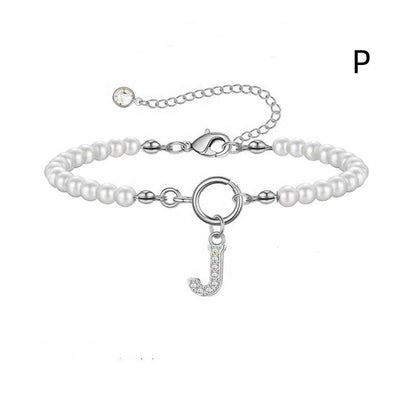 Toggle Clasp Initial Bracelet – A-Z Letter Pendant Pearl Bracelet for Women CJ