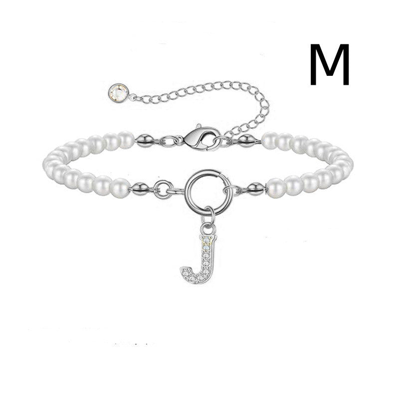 Toggle Clasp Initial Bracelet – A-Z Letter Pendant Pearl Bracelet for Women CJ