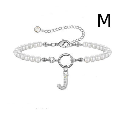 Toggle Clasp Initial Bracelet – A-Z Letter Pendant Pearl Bracelet for Women CJ