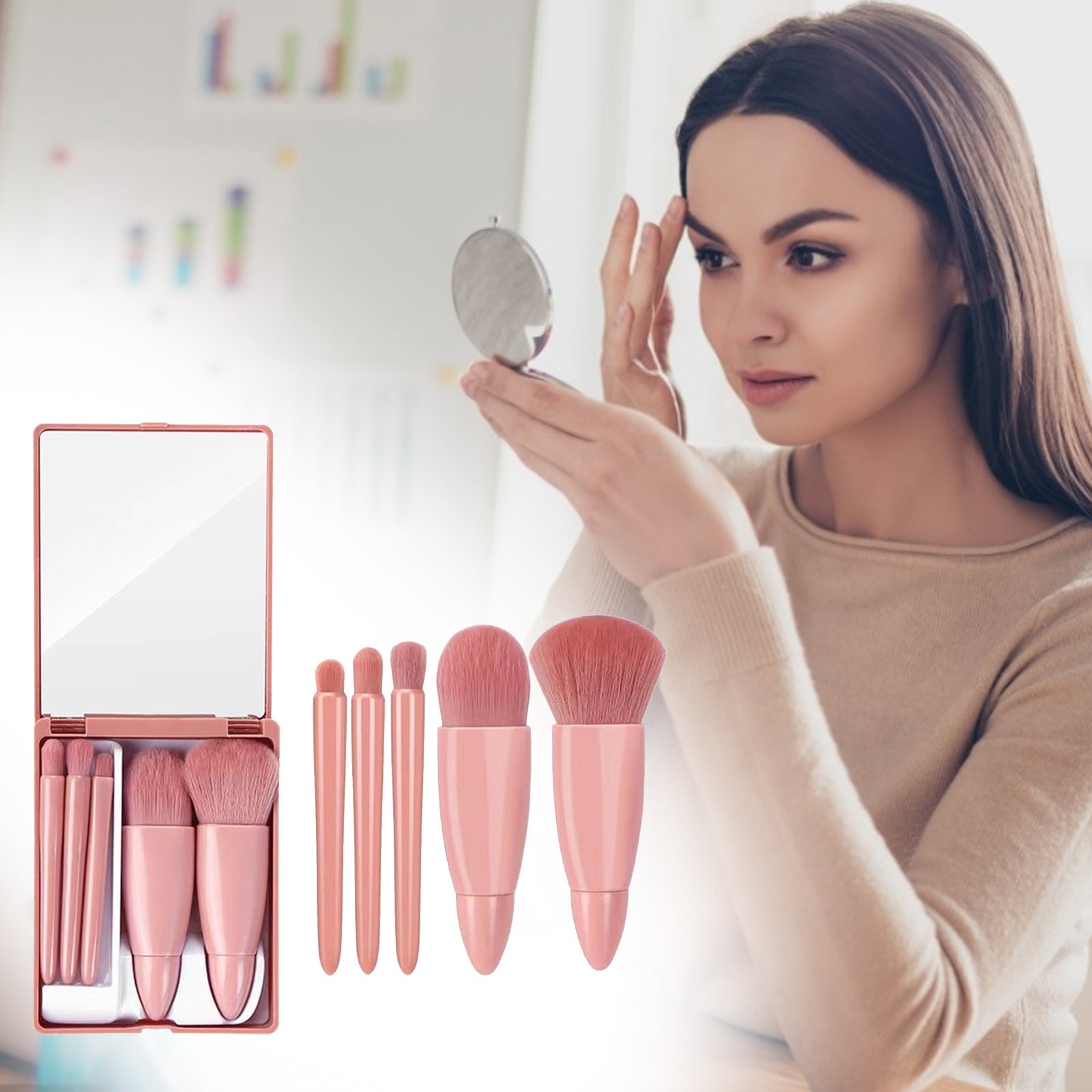 5-Piece Makeup Brush Set – Powder, Eyeshadow, Foundation & Blush Blending Brushes CJ