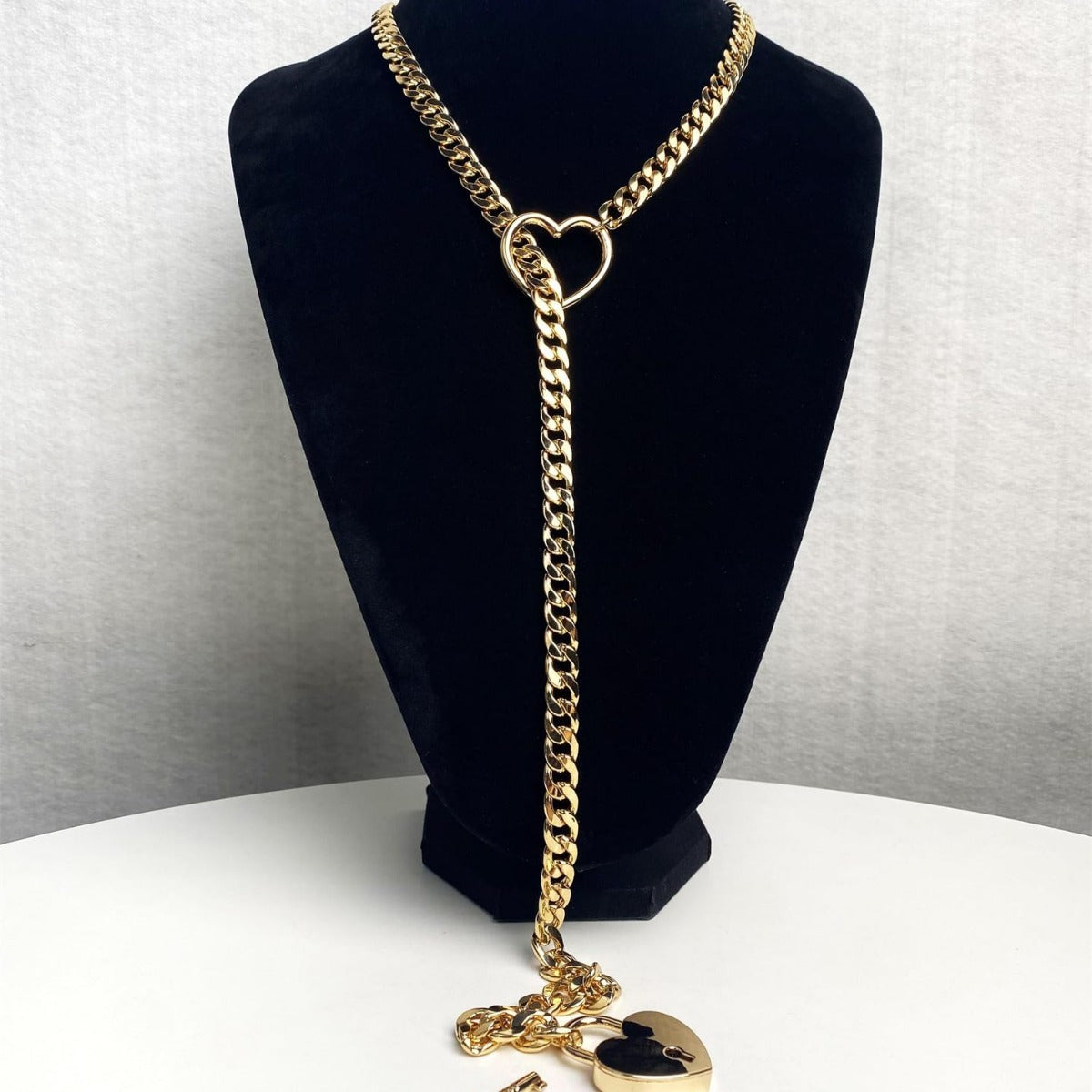 2025 Fashion Slip Chain Necklace – Heart O-Ring Cuban Long Necklace with Adjustable Heart Lock & Key CJ