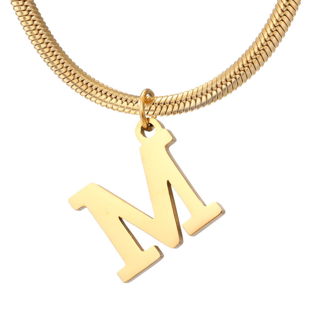 Minimalist A-Z Letter Pendant Necklace for Women – Gold-Plated Stainless Steel Snake Chain Jewelry, Birthday Gift CJ