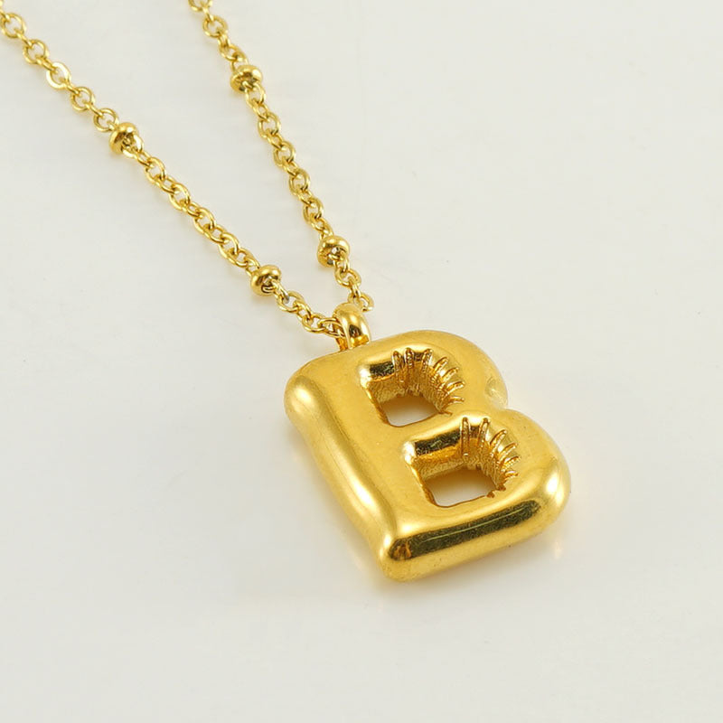 Women’s Fashion Bubble Letter Pendant Necklace – Trendy Alphabet Jewelry Gift CJ