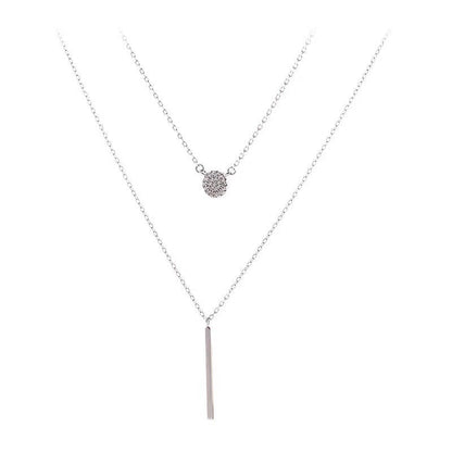 S925 Silver Double Chain Necklace – Long Stick Micro Pave Zircon Pendant for Women CJ