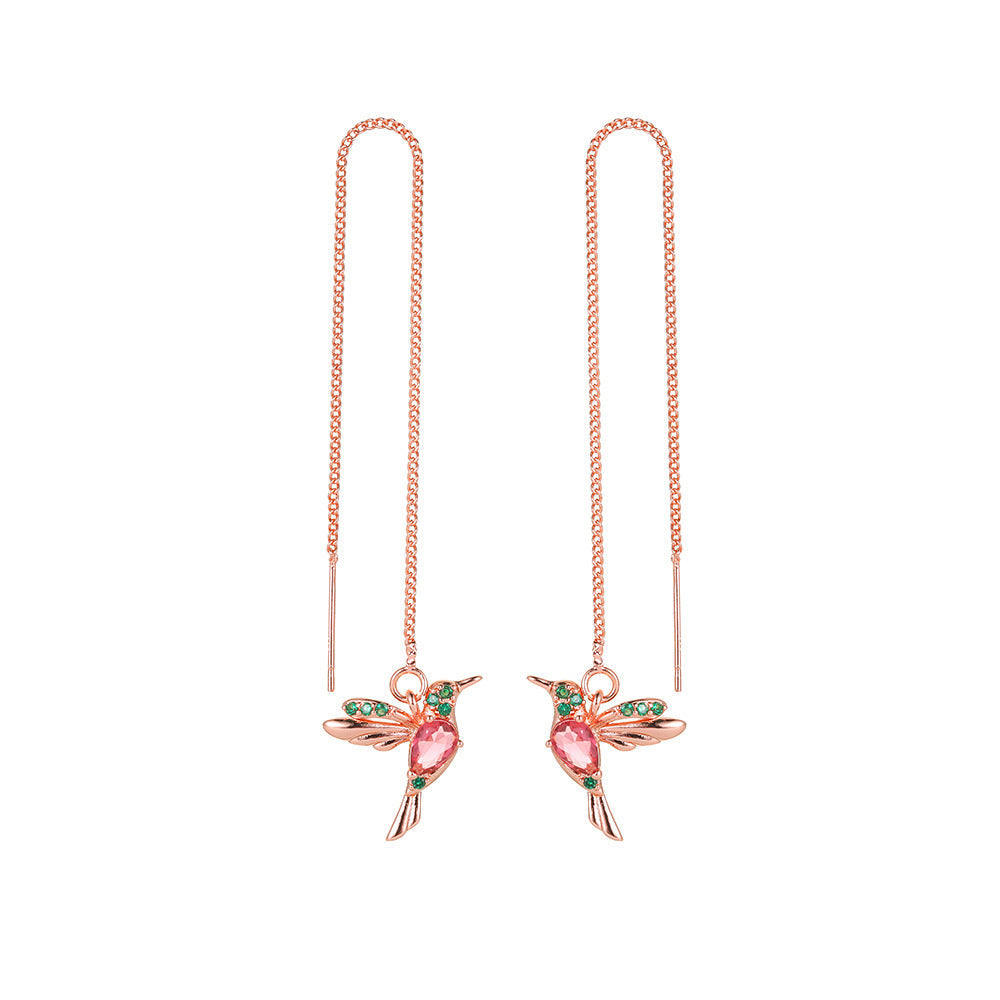 Little Bird Hummingbird Drop Earrings – Long Tassel Crystal Pendant Jewelry for Women CJ