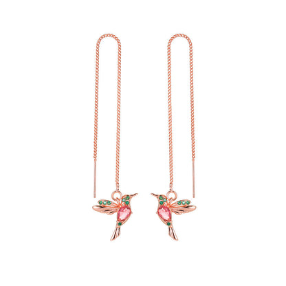 Little Bird Hummingbird Drop Earrings – Long Tassel Crystal Pendant Jewelry for Women CJ
