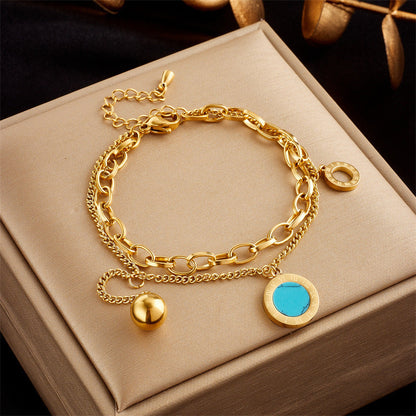 Stainless Steel Gold-Plated Double Layer Bracelet – Punk Fashion Snake Chain Jewelry for Women CJ