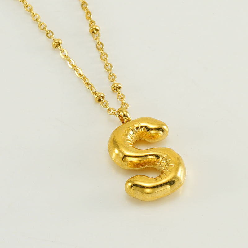 Women’s Fashion Bubble Letter Pendant Necklace – Trendy Alphabet Jewelry Gift CJ