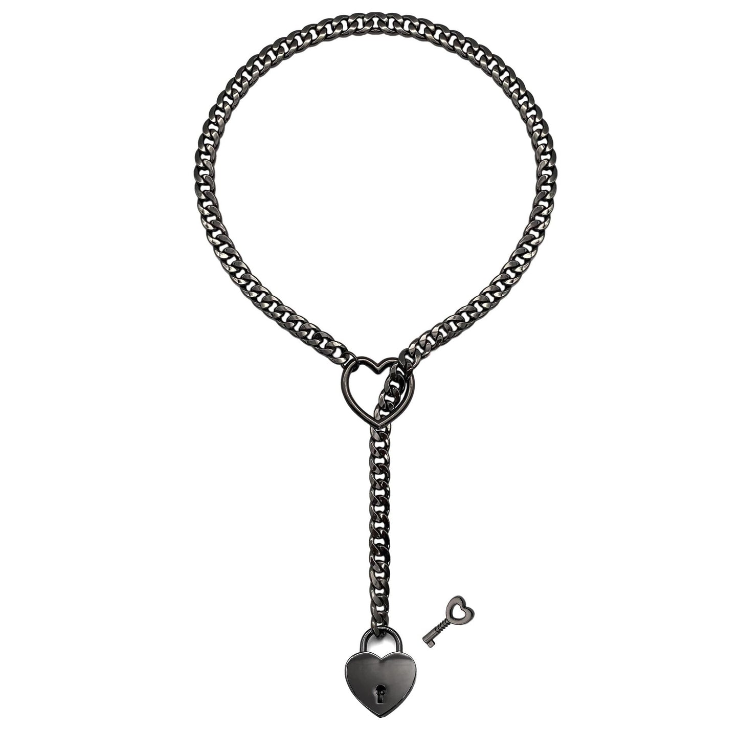 2025 Fashion Slip Chain Necklace – Heart O-Ring Cuban Long Necklace with Adjustable Heart Lock & Key CJ