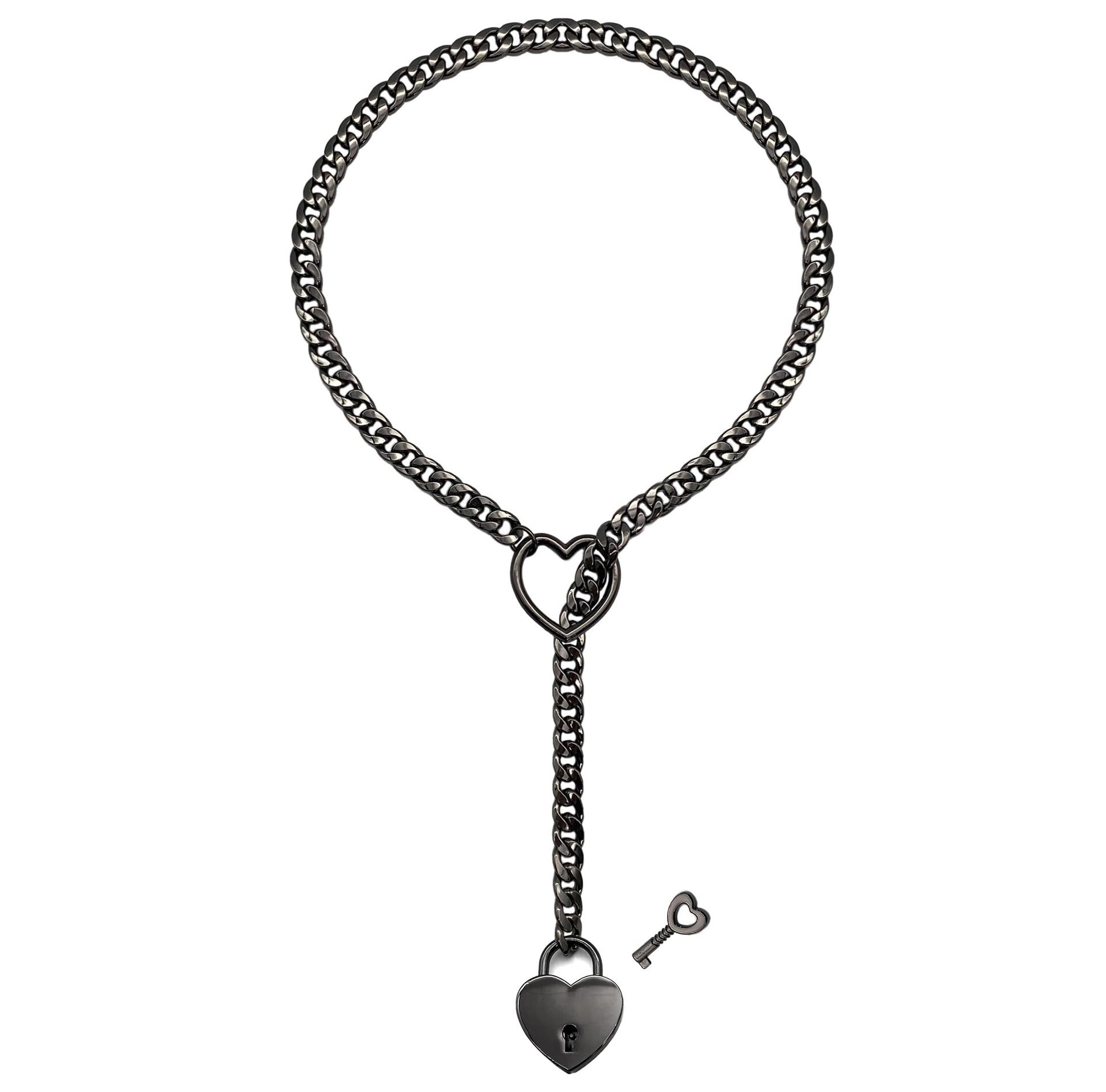 2025 Fashion Slip Chain Necklace – Heart O-Ring Cuban Long Necklace with Adjustable Heart Lock & Key CJ