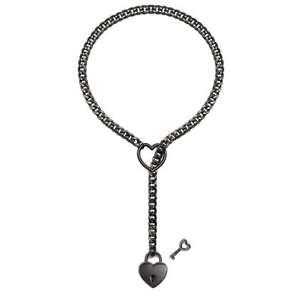 2025 Fashion Slip Chain Necklace – Heart O-Ring Cuban Long Necklace with Adjustable Heart Lock & Key CJ