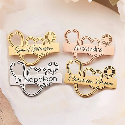 Customizable Smooth Engraved Name Stethoscope Brooch – Personalizable Gift