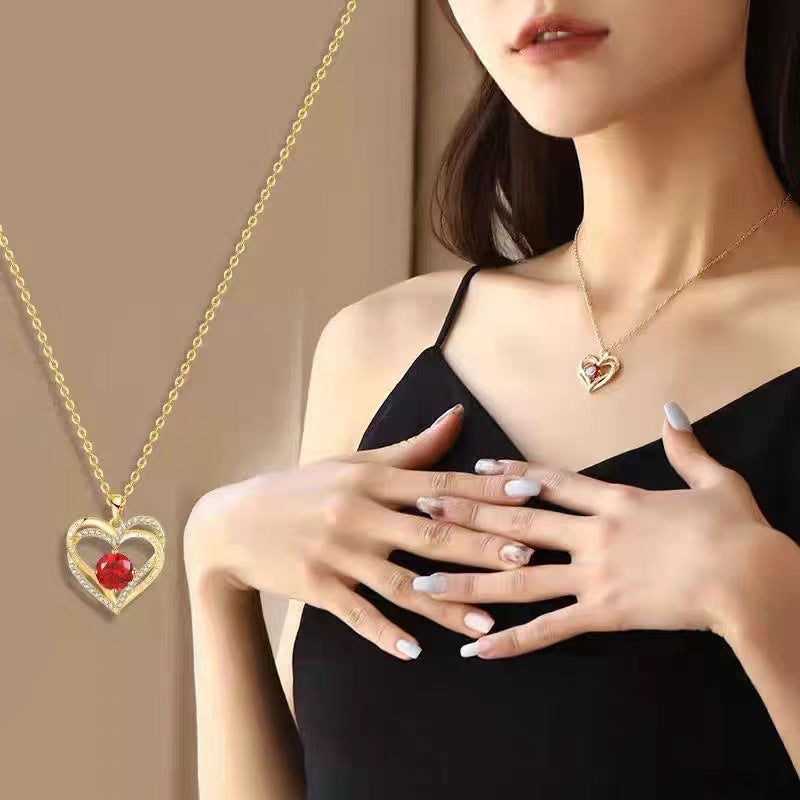 Women’s Red Sapphire Pendant Necklace – Elegant Clavicle Chain Jewelry CJ