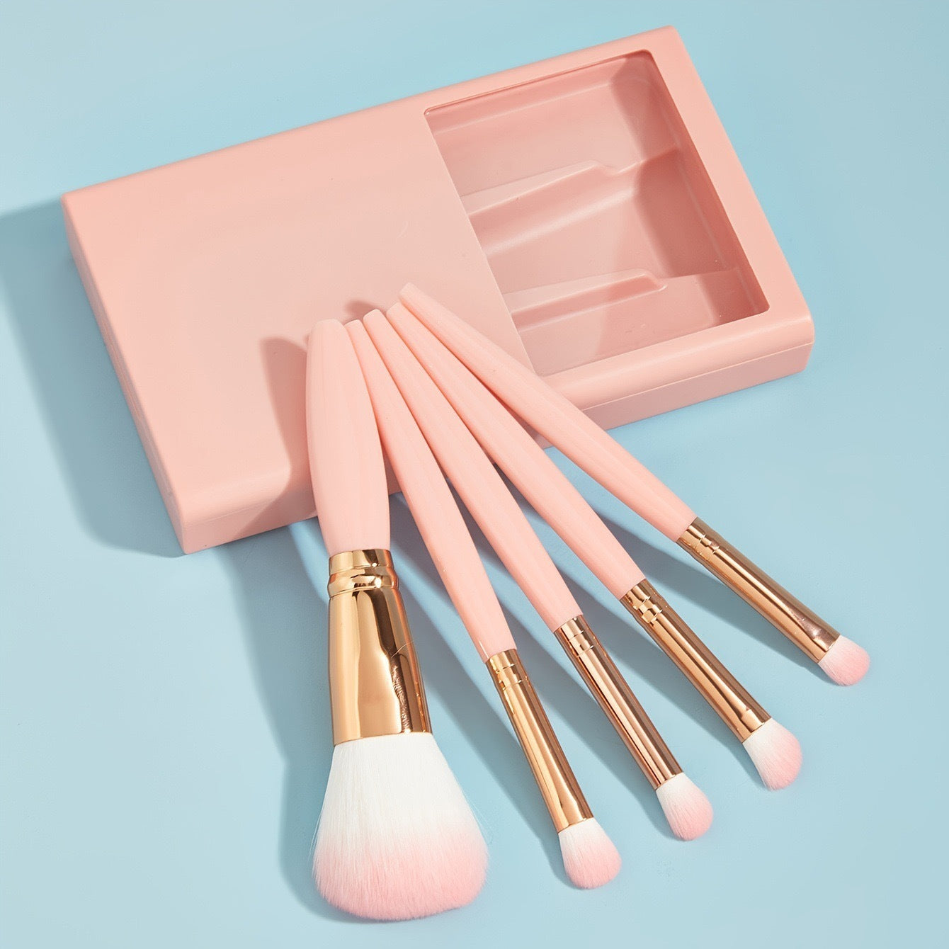5 PCs Makeup Brushes With Mirror Travel Set CJ
