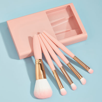 5 PCs Makeup Brushes With Mirror Travel Set CJ