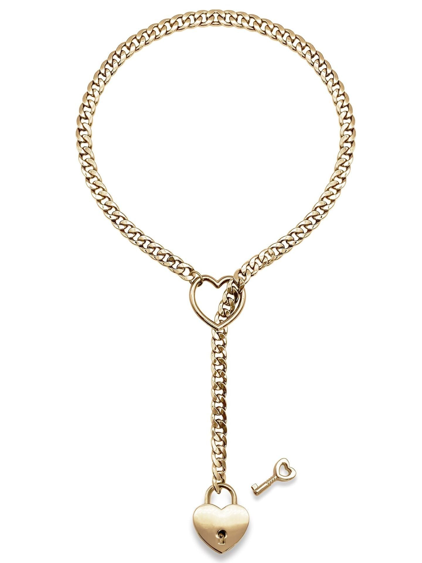 2025 Fashion Slip Chain Necklace – Heart O-Ring Cuban Long Necklace with Adjustable Heart Lock & Key CJ