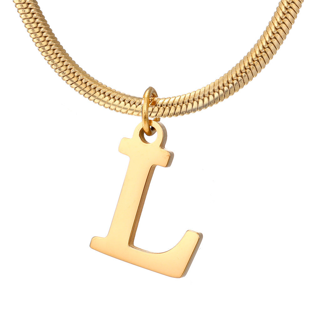 Minimalist A-Z Letter Pendant Necklace for Women – Gold-Plated Stainless Steel Snake Chain Jewelry, Birthday Gift CJ