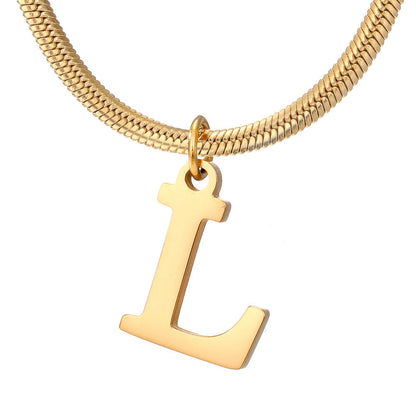 Minimalist A-Z Letter Pendant Necklace for Women – Gold-Plated Stainless Steel Snake Chain Jewelry, Birthday Gift CJ