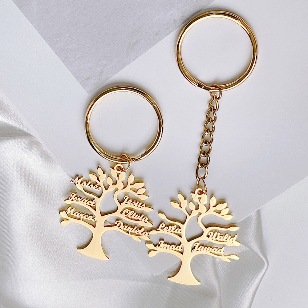 Customizable Tree of Life Name Stainless Steel Keychain – Personalizable Gift